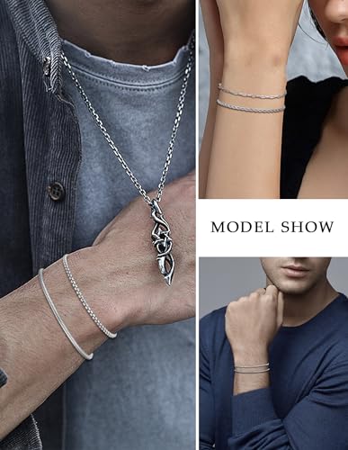 6Pcs Stainless Steel Chain Bracelets for Men Women 2mm Cuban Snake Twists Rope Box Beads Paperclip Link Chain Bracelet Sets Jewelry Gifts 7 Inches Length Adjustable - style: A:6 Silver-Chains
