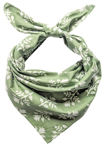 AVKA Studio 100% Cotton Bandanas for Women & Men, 2 Pack 20x20 Inch, 22x22 inch Hand Printed, Lightweight Cotton Handkerchief - color: Sage Green, size: 22 x 22 Inches Large