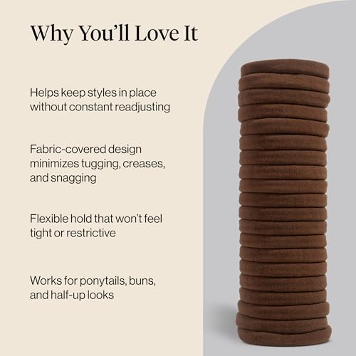 Kitsch Hair Ties No Damage - Strong, Stretchy Hair Bands | Soft Nylon Ponytail Holders, Snag-Free Rubber Bands, Perfect for Updos & Braids | Ideal Gifts for Women - Chocolate, 20pcs - color: Chocolate (Pack of 20)
