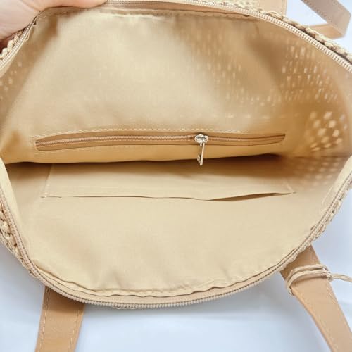 Aphoraeny Straw Beach Bag Buckets Totes Handbag Shoulder Tote Bag Straw Purse Summer Purse Women Summer Handbag - color: B-brown Stripes