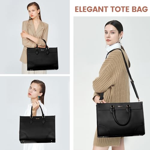 LOVEVOOK Laptop Bag for Women 15.6 lnch,Waterproof Laptops Tote Bags for Womens,Professional Work Bags for Women with Cup Holder,Large Laptop Purse Computer Briefcase Office Teacher Clutch Bag,2 PCS - color: Black(leather), size: 15.6 Inch