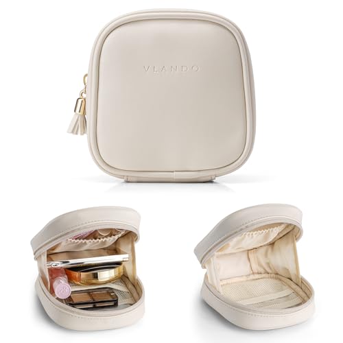 VLANDO Mini Makeup Bag, Small Makeup Bag for Purse with Slip-in Pockets, Portable Travel Toiletry Bag with Zipper, Waterproof Travel Essentials for Women - Cream White - color: Cream White