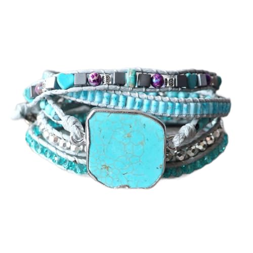 YGLINE Natural Stone Bracelet 5 Wraps Bracelet Handmade Blue Color Boho Bracelet for Women Bracelet - color: turquoise 8