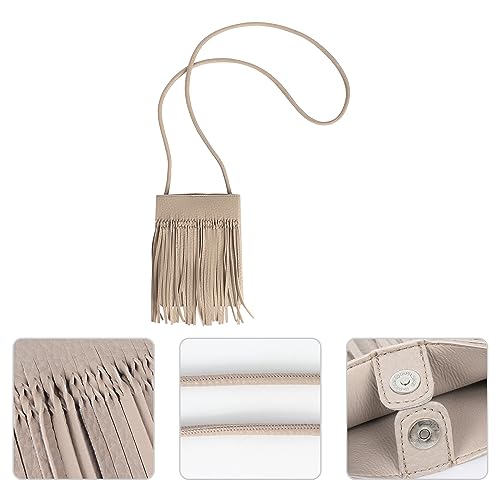 Women Leather Fringe Messenger Bag Mini Hobo Crossbody Tassel Shoulder Bags - color: Khaki