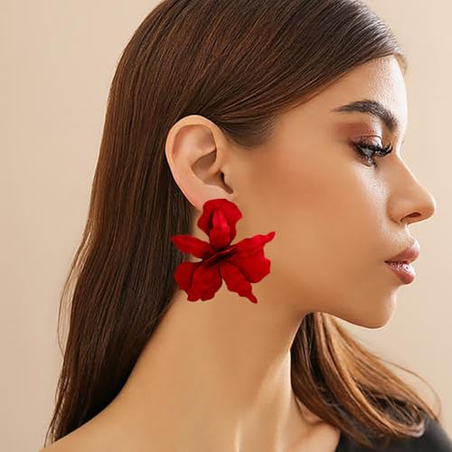 Large Flower Earrings For Women Fashionable Exaggerated Colorful Flower Earrings Vintage Elegant Statement Jewelry Accessories - style: red