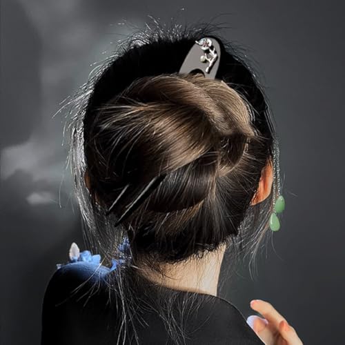 Uonlytech Ebony Wood U-shaped Hair Fork Hair Stick Chinese Style for Women Double Prong for Buns and Updos