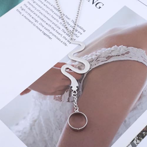 Punk Snake Bracelet Hand Chain Gold Snake Finger Ring Bracelet Serpent Slave Chain Hand Harness Hallowen Medusa Costume Jewelry for Women - color: Silver
