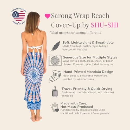 SHU-SHI Sarong Wraps for Women Long Beach Cover ups Pareo Bathing Suit Wrap Skirt Mandala Sarongs Coverup - color: Blue/Orange