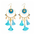 Ocean Starfish Shell Tassel Dangle Earrings for Women, Bohemian Blue Green Beach Sea Inspired Statement Dangle Boho Tropical Summer Vacation Jewelry Gift