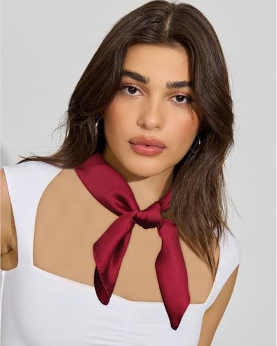 AWAYTR 27.5” Square Satin Head Scarf Hair Scarf for Women's Hair Silk Bandana for Women Silk Head Wrap for Sleeping - color: Dark Red