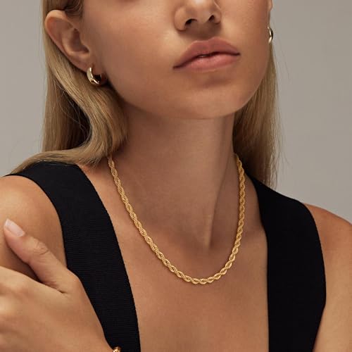 NECOCY 14K Gold Plated Layered Necklace for Women, Dainty Chain Necklace Stackable Trendy Cuban Link Rope Snake Chain Choker Simple Chunky Herringbone Necklace Stack Jewelry Set Gift for Women - style: Rope Chain