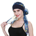 Chemo Headwear Turbans for Women Long Hair Head Scarf Headwraps Cancer Hats - color: Denim Blue