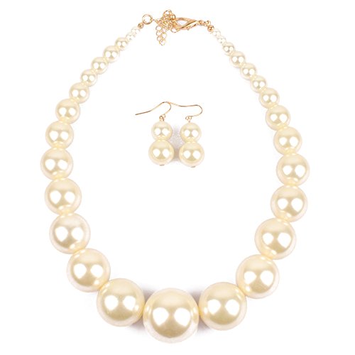 Fuqimanman2020 Chunky Large Simulated Pearl Choker Necklace Drop Dangle Earrings Crystal Bib Big Round Beaded Strand Multicolor Costume Statement Wedding Jewelry Set for Women Brides - color: White