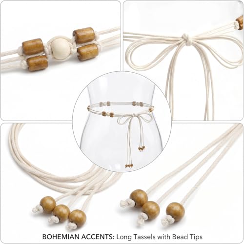 LIMHOO Women's Boho Braided Belt Adjustable Beaded Rope Waist Belts for Dresses - color: 583 Brown