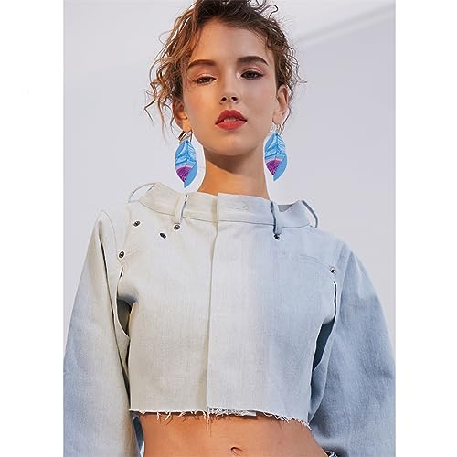 ANXIN boho unique Leather Earrings 2 Layered Lightweight Faux Leather Leaf Earrings Layered Design Drop Earrings Gift for Women - color: Blue Faux Leather Leaf Earrings