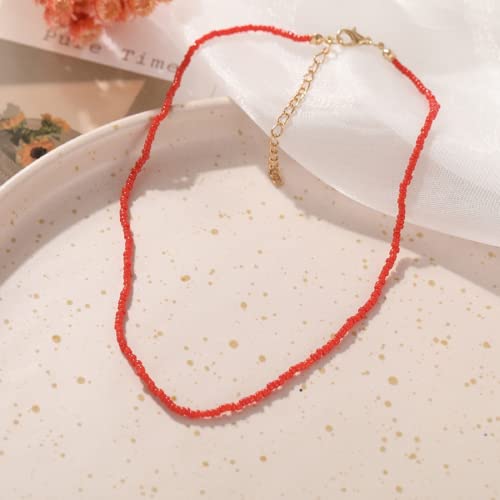 Roe Dolph Colorful Beaded Necklaces for Women Boho Beaded Necklace Beach Surfer Jewelry Handmade White Pink Blue Beads Summer Outfits Accessories - color: B1-Pink Beaded Necklace