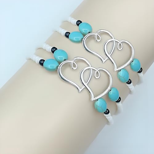 Ankle Bracelets for Women Waterproof Elastic Heart Anklet Stretchy Ankle Bracelets Colorful Beaded Anklets Boho Ankle Bracelets Silver Beach Anklet Jewelry Accessories for Summer - color: Black White Anklets