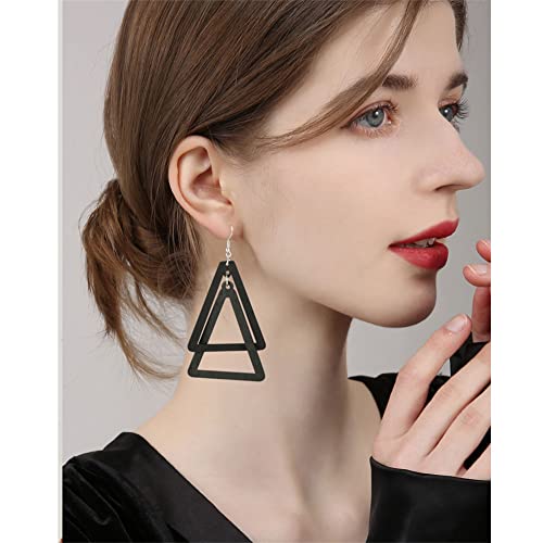 ANXIN Boho Personality Retro Tassel Rectangular Wooden Contrasting colors Earrings Chic Green Temperament Geometric Earrings Jewelry Gifts For Women - color: Black Wooden Earrings