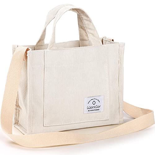 WantGor Tote Bag for Women, Corduroy Crossbody Bags Shoulder Handbag Small Satchel Hobo Bag Purse - color: Beige