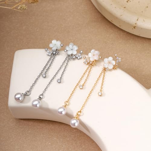 Pearl Earrings for Women Dainty Diamond Pearl Drop Earrings 14k Gold Plated Dangle Earrings for Women Weddings Gifts Bridesmaid Gifts - color: E-gold pearl earrings