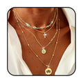 Tgirls Gold Multilayer Necklace Boho Turquoise Choker Necklaces Cross Pendant Necklace Jewelry