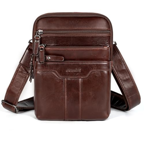 Leather Messenger Bag for Men, Small Leather Sling Shoulder Bag Messenger Pack for Men, Man Purse - color: Brown