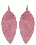 Large Genuine Soft Leather Handmade Fringe Feather Lightweight Tear Drop Dangle Color Earrings for Women Girls Fashion - color: PINK