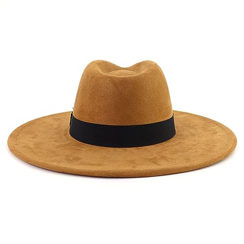 LIDHAY Big Wide Brim Fedora Hats for Women Men Western Suede Hat Panama Hat Outdoor Hats - color: Khaki