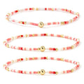 Dainty Gold Plated Tiny Ball Colorful Beaded Stack Bracelets Sets for Women,3Pcs Stackable Cute Bracelet Stretch Trendy Ball Jewelry Friendship Gift - color: peach-pink