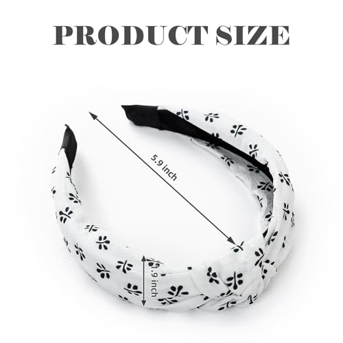 3-Piece Top Knotted Floral Pattern Headbands for Women & Girls, Cute Flower Print Knot Headband, Non Slip Fashion Hair Bands Hairbands (Black) - color: Black