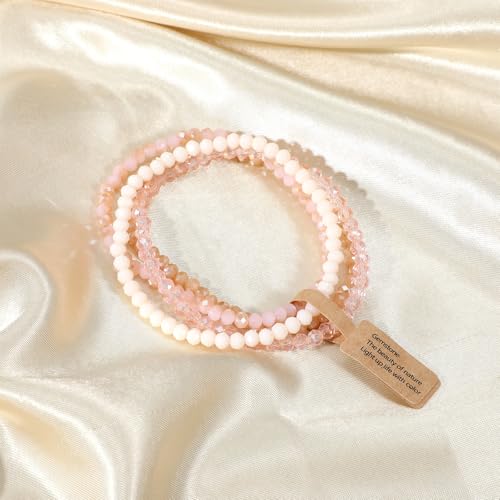 Ymapinc 4pcs Pink Bracelet for Women, Boho Stackable Bead Bracelet Set for Mothers Day, Pink Crystal Stretch Bracelets, Trendy Friendship/Mothers Day Gifts (4mm Beads)