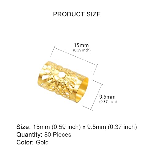 80 PCS Gold Dreadlock Beads Hair Jewelry Braids Accessories for Goddess Locs Crochet Passion Twist Hair Rings Soft Metal Adjustable Braiding Cuffs (80Pcs, Gold) - color: Gold, size: 1 Count (Pack of 80)