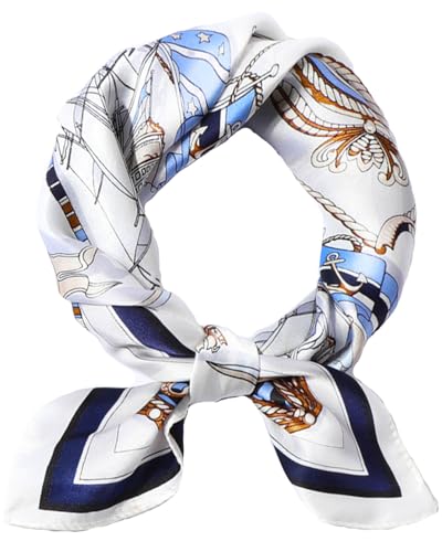 Saiusloa Neck Scarf For Womens Silky Head Scarves Hair Bandanas Square Scarf Fashion Accessories lightweight - color: 17-blue and White Sailing