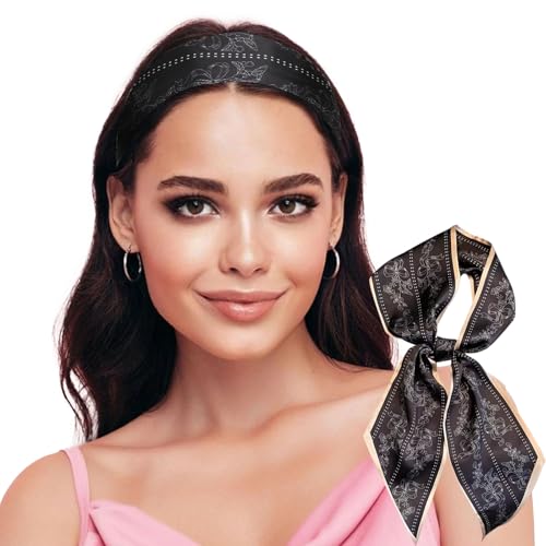 Sumolux Head Hair Scarf for Women Neck Purse Bag Handbags Scarf Like Silk - color: Black Khaki Flower