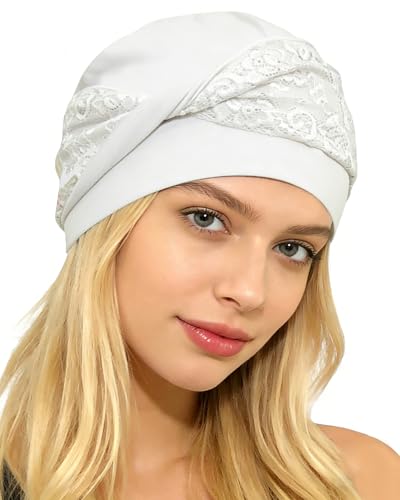 Chemo Headwear for Women Knot Beanies with Stretch Elastic Turbans Soft Cancer Hats Head Coverings Scarf Headwraps - color: White