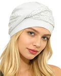 Chemo Headwear for Women Knot Beanies with Stretch Elastic Turbans Soft Cancer Hats Head Coverings Scarf Headwraps - color: White