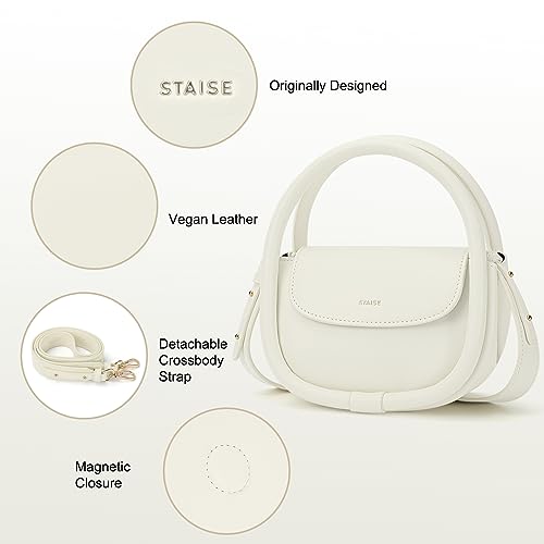 STAISE Designer Top Handle Shoulder Bags for Women, Trendy Mini Crossbody Purses, Women’s Leather Handbags with Straps - color: Cream White