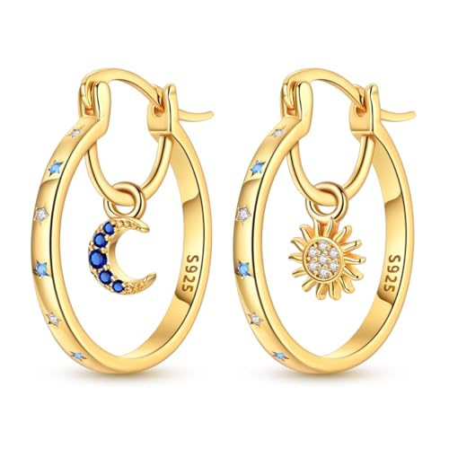 Parmuz 925 Sterling Silver Earrings Hoops for Women Ladies Simple Lightweight Twisted Medium Hoop Earrings With Cubic Zirconia Hypoallergenic Jewelry for Her - color: Gold 5