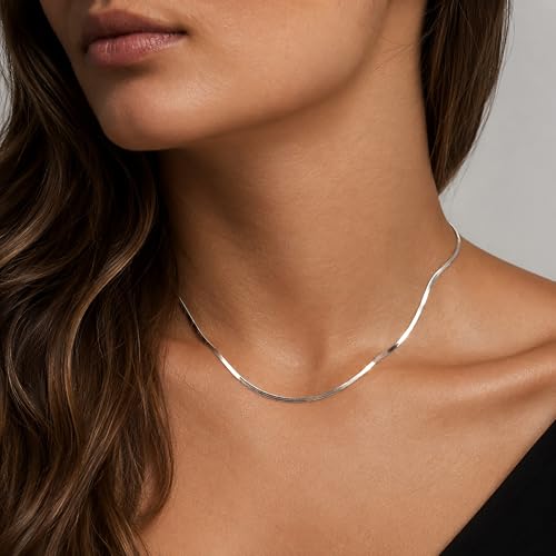 WomenGifts 14K Gold Silver Plated Herringbone Necklace for Women, Dainty Snake Chain Choker, Trendy Simple Long Layered Jewelry Non Tarnish, 3/4/5/8mm,14,16,18,20,22,24,26 Inch Thin & Chunky Options - color: Silver, style: 1.5mm-16inch