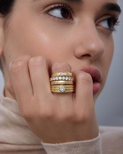 PAVOI 14K Gold Plated Stackable Rings for Women - Dainty Stackable Gold Ring Set of Four with Cubic Zirconia Multi-Bands - Trendy Fashion Jewelry - color: Yellow Gold