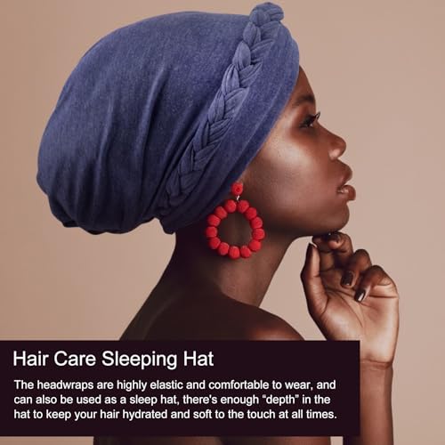 DRESHOW Turban Pre-Tied Twisted Hat Thread African Head Wraps for Black Women Chemo Cancer Cap Braid Hair Cover - color: 1 Pc Twisted Braid: Light Navy Blue