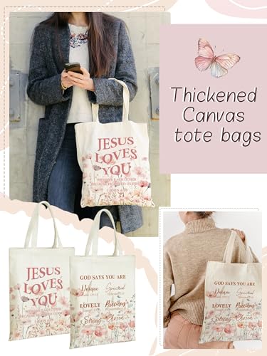 Christian Floral Tote Bags Bulk for Women Bible Verse Canvas Totes Religious Church Bags for Inspirational Gifts - color: Christian Wildflowers