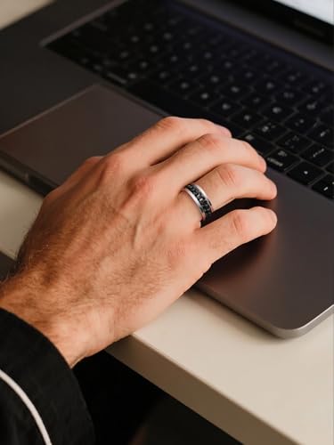 U7 Stainless Steel Mens Rings,7mm Gold/Black/Silver Chain Rings Fidget Spinner Ring Anxiety Ring for Men Women,Size 6-14 - color: Inlaid Chain Ring-Black