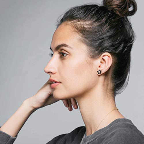 Pink Flower Earrings for Women, 925 Sterling Silver Stud Earrings, Cute Plumeria Earrings For Women, Cherry Blossom Hypoallergenic Stud - color: *Black