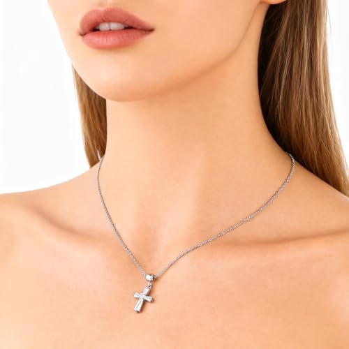 14K Gold Plated Cross Pendant Necklaces for Women Trendy, Dainty Choker CZ Cross Necklace Non Tarnish,Simple Tiny Cross Necklace for Jewelry Gifts - style: T-Crystal Platinum