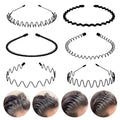6PCS Metal Hair Bands, Spring Wavy Hoop Unisex Black Headband Slicked Back Non Slip Sports Hairband for Women Men… - color: 6 pcs