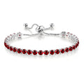Tennis Chain Rhinestone Beads Slider Bracelet 14K Gold Silver Plated Adjustable Crystal Seed Bracelet for Women Wedding Party Geometric Jewelry Gift - color: M red silver