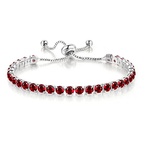 Tennis Chain Rhinestone Beads Slider Bracelet 14K Gold Silver Plated Adjustable Crystal Seed Bracelet for Women Wedding Party Geometric Jewelry Gift - color: M red silver