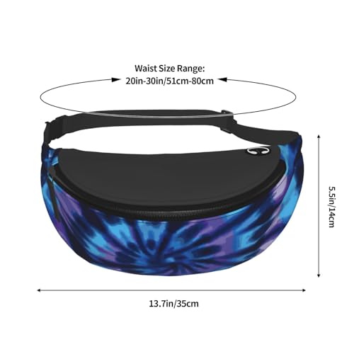 Purple Blue Rainbow Tie Dye Swirls Fashion casual fanny pack waist bag men women adjustable belt waist bag for travel hiking cycling running festival carnival - color: Black22