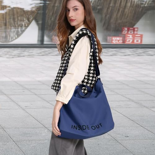Canvas Tote Bag For Women inside out bag Crossbody Handbag with Adjustable Strap and Coin Purse for Work,Travel,Grocery - color: Royal Blue